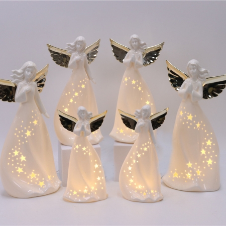 CERAMIC ANGEL WITH LED LIGHT